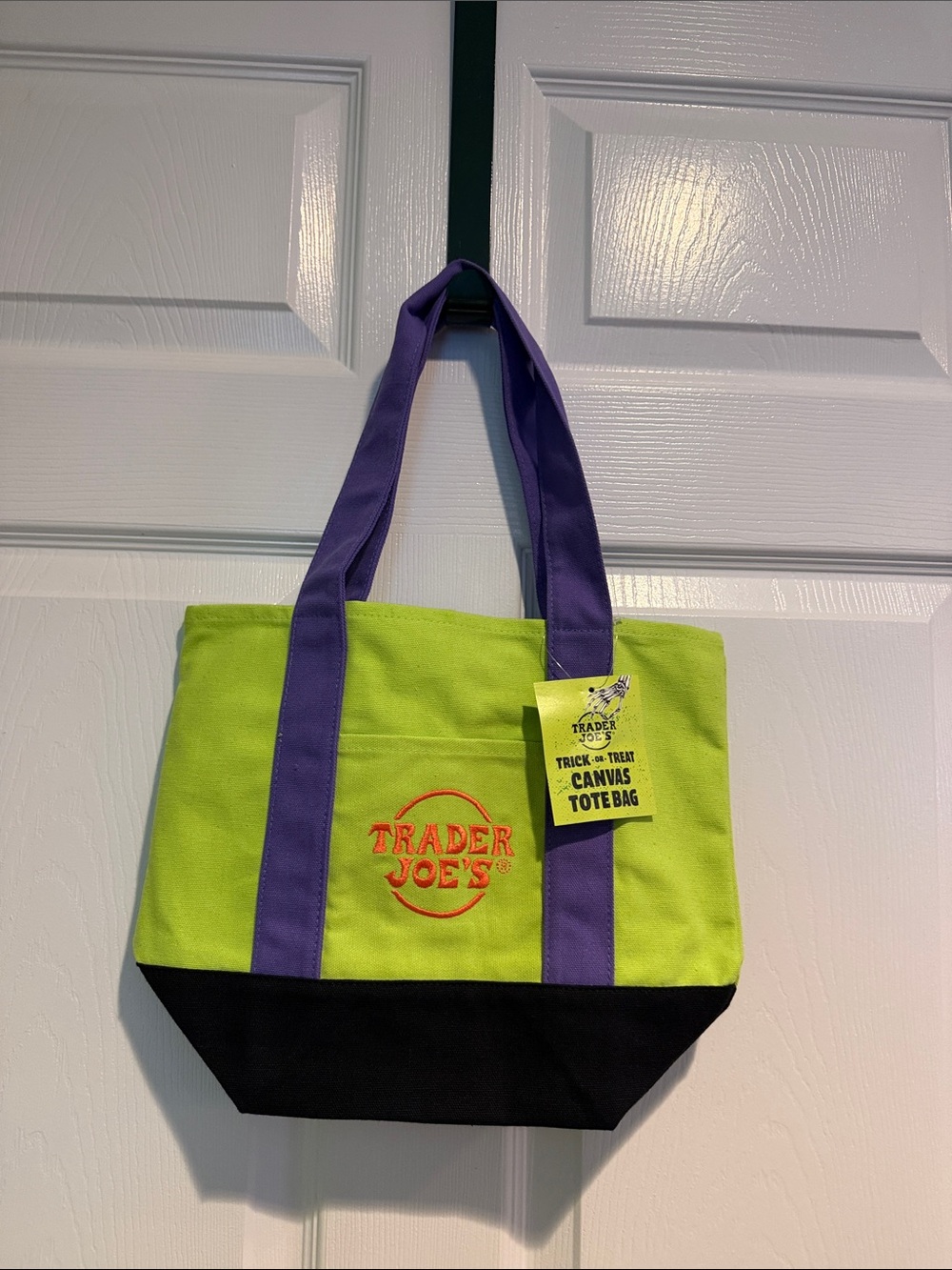 Trader Joe’s Halloween Lime Green, Black & Purple Canvas Tote Bag